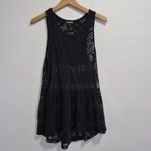 Express Whimsigoth Floral Mesh Lace Long Tiered Tank Size Small